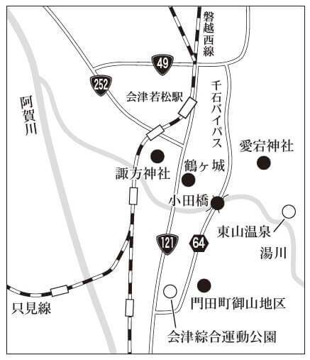 会津若松市では大型連休初日、観光地の鶴ヶ城にクマが出没した。クマが出没した場所の地図