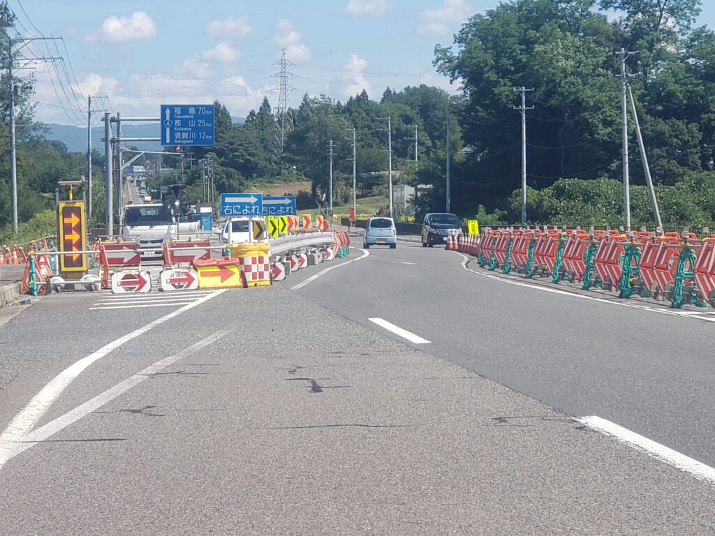 矢吹町の車線減少個所