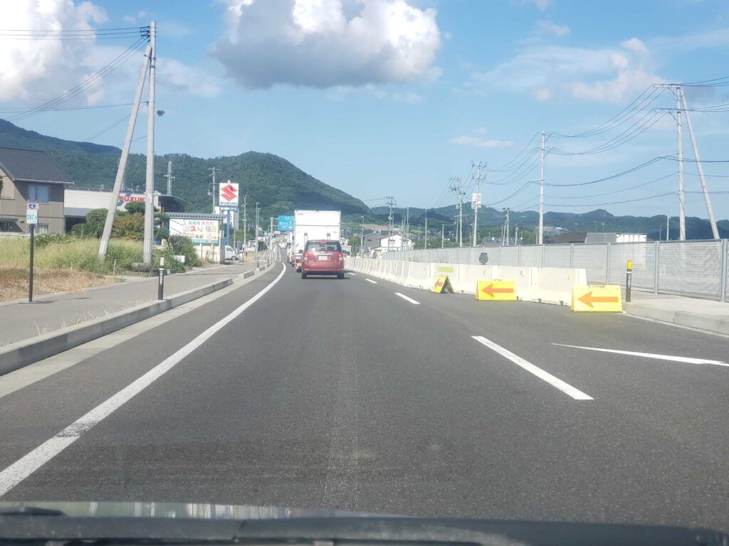 国見町の車線減少個所