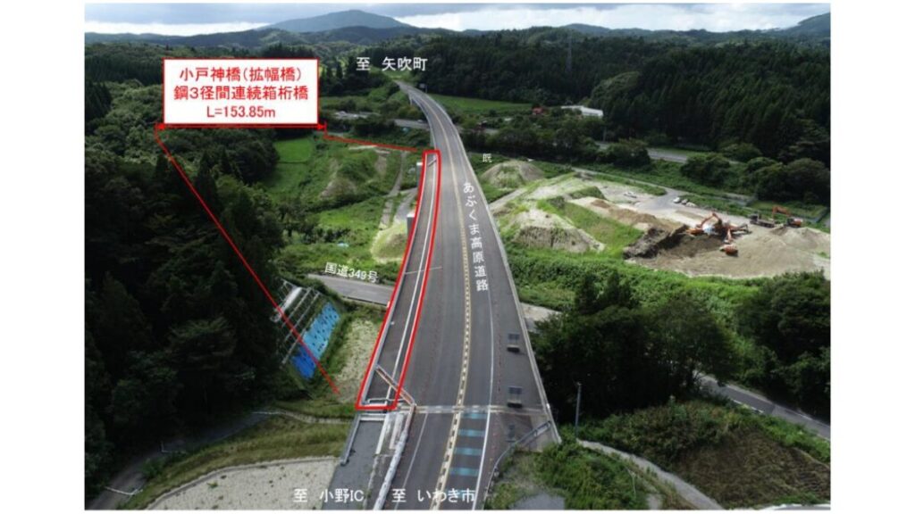 設計ミスで沈下した小戸神橋（四角で囲んだ箇所）　写真は県提供